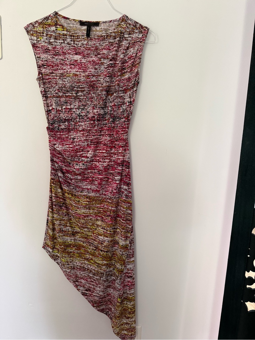 BCBGMaxAzria Multicolor Asymmetrical Knit Dress in Pink and Yellow